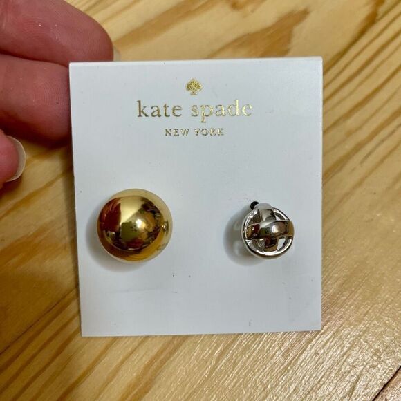 Kate Spade Reversible Gold Dot Modern Silver Earrings Post Interchangeable Set - Picture 4 of 4